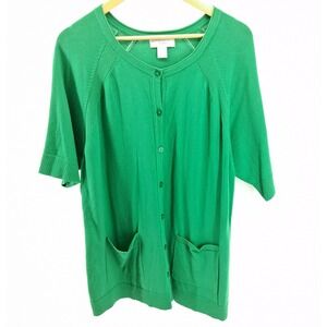 CJ Banks Short Sleeve Kelly‎ Green Button Up Cardigan Womens Plus Sz 3X Pockets